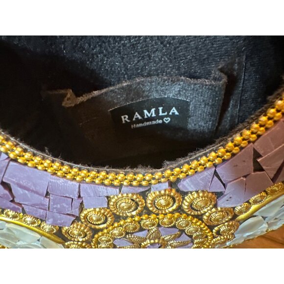 Handmade Ramla Mosaic Clutch Bag Purple & Silver With Removable Chain Strap - Picture 5 of 6